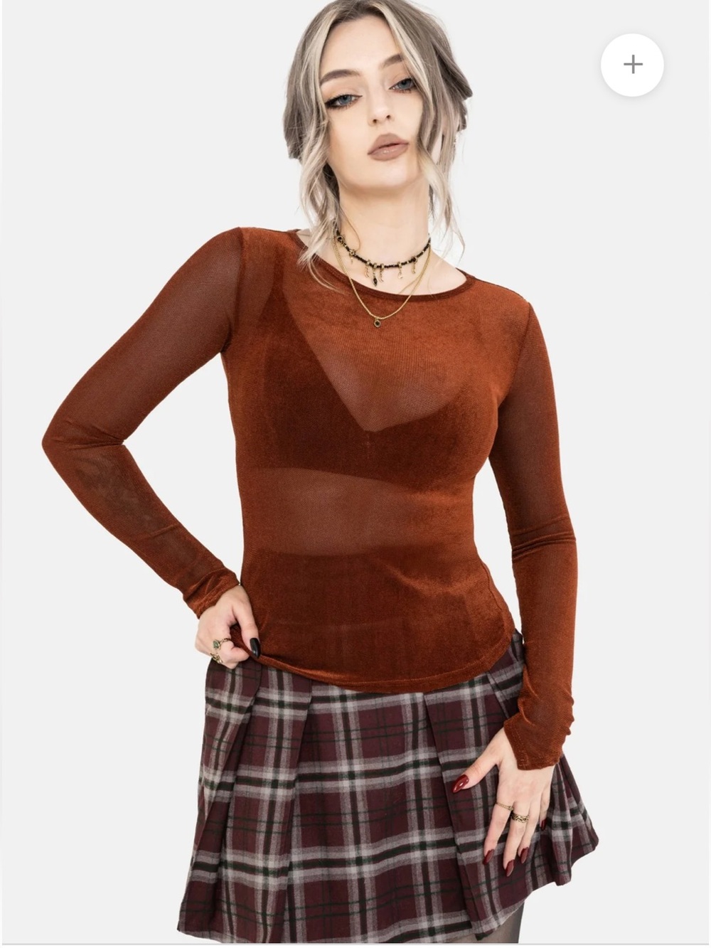 Disturbia Goth Autumn Rust Sheer Long-Sleeve Knit Top 🍂